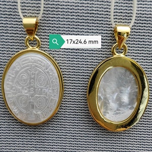 1 - 30 pcs Mother Of Pearl Carving St. Benito Charms, 17x24.6mm Oval Gold Plated White Mop Cross Charm, Jewelry Making, Cross Findings, C296