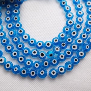 Glass Evil Eye Flat Beads, Turkish Evil Eye Beads, 6 - 12mm Baby Blue Flat Round Evil Eye Beads, DIY Jewelry Supply, Evil Eye Findings
