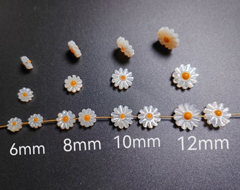 Mother Of Pearl Flower Sunflower Beads, 6mm 8mm 10mm 12mm Double Sided Daisy Flower Beads, Hole 0.8mm, 5 - 100pcs Quantity Options. B339