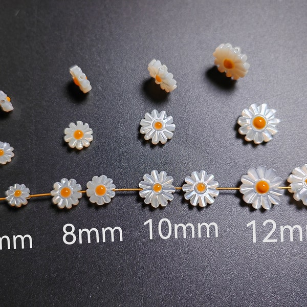 Perlmutt-Blumen-Sonnenblumenperlen, 6mm 8mm 10mm 12mm doppelseitige Gänseblümchen-Blumenperlen, Loch-0,8mm, 5 - 100 Stück Mengenoptionen. B339