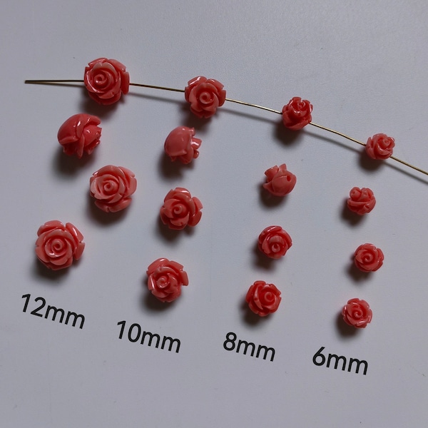 Composite Resin Coral Flower Beads, 6 - 12mm Carved Rose Flower Beads, Flower Space Beads, 20 - 100 pcs Optional, DIY Jewelry Making, B391