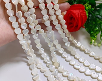 Natural Mother Of Pearl Heart Shape Beads, White Shell Loving Heart Beads, 6 - 10 mm To Choose From, Hole 0.8mm, 15 Full Strand , B185