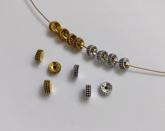 50 or 100pcs Antique Silver / Gold Metal Spacer Beads, Nepalese beads ,Tibetan Style Beads, 7x3mm Metal Spacer, DIY Bracelet Spacer, B079