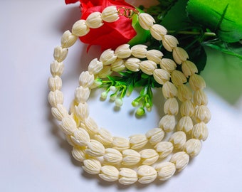 10x12mm Pikake Beaded Necklace, Carved Jasmine Flower Necklace