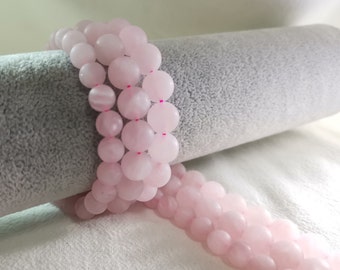 1 Full Strand Matte Rose Quartz Loose Beads, 6 - 10mm Rose Quartz Gemstone Beads, Pink Quartz Round Beads, DIY Bracelet Beads,Jewelry Making