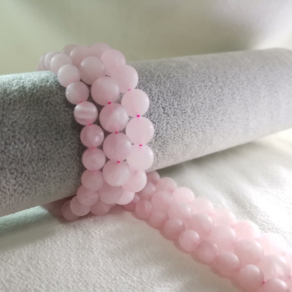 1 Full Strand Matte Rose Quartz Loose Beads, 6 - 10mm Rose Quartz Gemstone Beads, Pink Quartz Round Beads, DIY Bracelet Beads,Jewelry Making