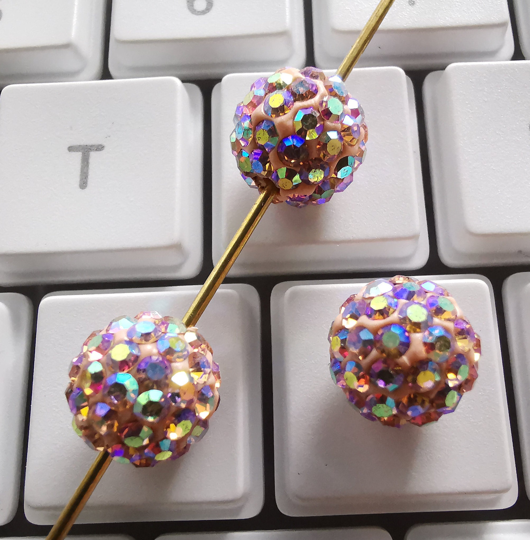 Champagne Rhinestone Micro 10mm Champagne -AB Polymer Clay Rhinestone Beads, Pave Disco Ball Beads ...