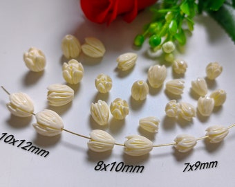 White Composite Resin Coral Flower Beads, Pikake Beads, Carved Jasmine Flower Beads, DIY Jewelry Making, 20 - 100pcs Quantity Optional, B162