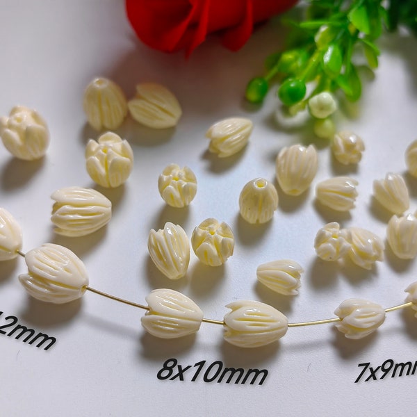 White Composite Resin Coral Flower Beads, Pikake Beads, Carved Jasmine Flower Beads, DIY Jewelry Making, 20 - 100pcs Quantity Optional, B162