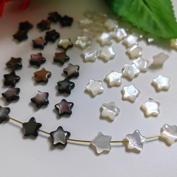 8mm Natural Mother Of Pearl Star Beads, Mop Star Beads, Black , White Pearl Shell Beads, 5 - 100 pcs Optional, DIY Jewelry Making, B479