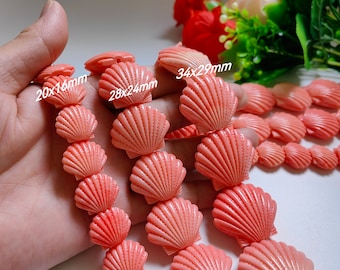 5 Stück rosafarbene Harz-Muschelperlen, zusammengesetzte Harz-Korall-Muschelperlen, 20 - 34 mm geschnitzte Harz-Muschelperlen, DIY Schmuck, B596