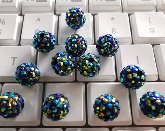 Black -AB Pave Disco Ball Beads, Polymer Clay Rhinestone Beads, Micro Pave Crystal Beads, 10mm Shiny Bling Disco Ball Beads,Wholesale, B-012