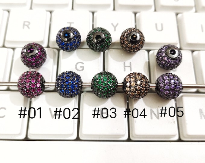 5pc 16mm gold plated Cz micro pave Round beads for jewelry