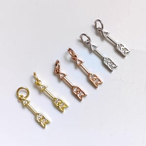 CZ Micro Pave Zircon Arrow Charms, Cubic Zirconia Arrow Charms, 3x17mm Metal Arrow Charms, DIY Jewelry, Findings, 5 - 100 pcs Optional, C627