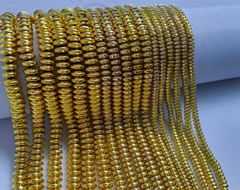 1 Full Strand Gold Plating Hematite Rondelle Beads, Smooth Hematite Beads, 4mm 6mm 8mm  To Choose From, DIY Jewelry Making, Findings. A535