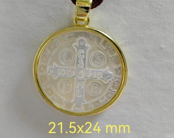 21.5x24 mm White Mother Of Pearl Carving St. Benito Charms Pendant, Mop Cross Charm, 1 - 30 pcs Quantity Options. Cross Findings, C228