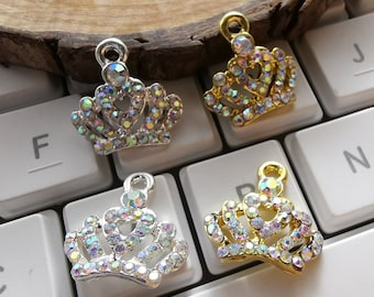 5 or 10pcs, Rhinestone Crown Charms, Metal Crown Charms, Royalty Jewelry, DIY Jewelry Supply, 18x17mm Crown Jewelry, Findings, C680