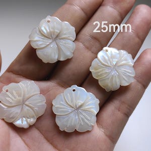 25mm Mother Of Pearl Flower Charms, White Shell Flower Charms, MOP Carved Flower Pendants, 2 - 100 pcs Quantity Options, Findings, C613