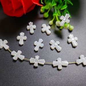 10x14mm Mother Of Pearl Carved Cross Beads, Pearl Shell Cross Beads, Mop Cross Charm, Hole 0.6mm. 5 -100 pcs Options. Cross Finding, B482