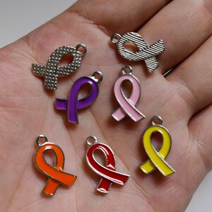 Sterling Silver Grey Enamel Awareness Ribbon Charm - Diabetes & Brain Cancer Support Pendant