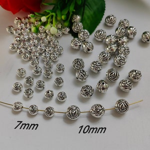 20pcs Double Sided Rose Flower Spacer Beads, Antique Silver Metal Flower Beads, 7mm, 10mm Metal Beads, Nepalese beads, DIY Jewelry, B088