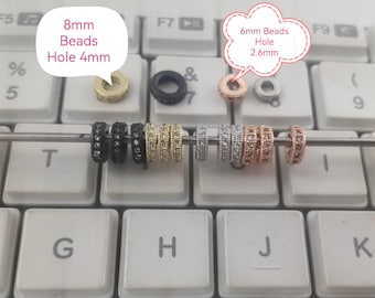 CZ Micro Pave Rondelle Spacer Beads, CZ Mini Circle Beads ,6mm 8mm CZ Micro Pave Tiny Circle Beads, Findings, 5 - 50pcs Optional, B116