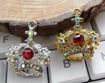 5 / 10pcs, Rhinestone Crown Charms, 21x25mm Metal Crown Charms, Royalty Jewelry, DIY Jewelry Supply, Crown Jewelry, Findings, R-AB1