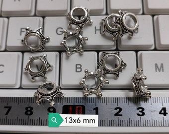 50pcs 3D Metal Crown Bead Caps, Antique Silver Large Hole Crown Beads, 13x6mm Crown jewelry, Royalty Jewelry, DIY Jewelry, Findings. B320