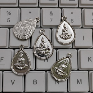 15 pcs Rhodium Plating Buddha Charms, 17x25.5mm Metal Buddha Charms, Yoga Charm, Religious Charm, DIY Jewelry Making, Findings, C322