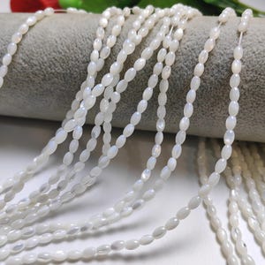 3x5mm Mother of Pearl Oval Beads, Natural White Mop Rice Beads, Pearl Shell Beads, Hole 0.6mm, 15 inch Full Strand. Quantity Optional,  B574