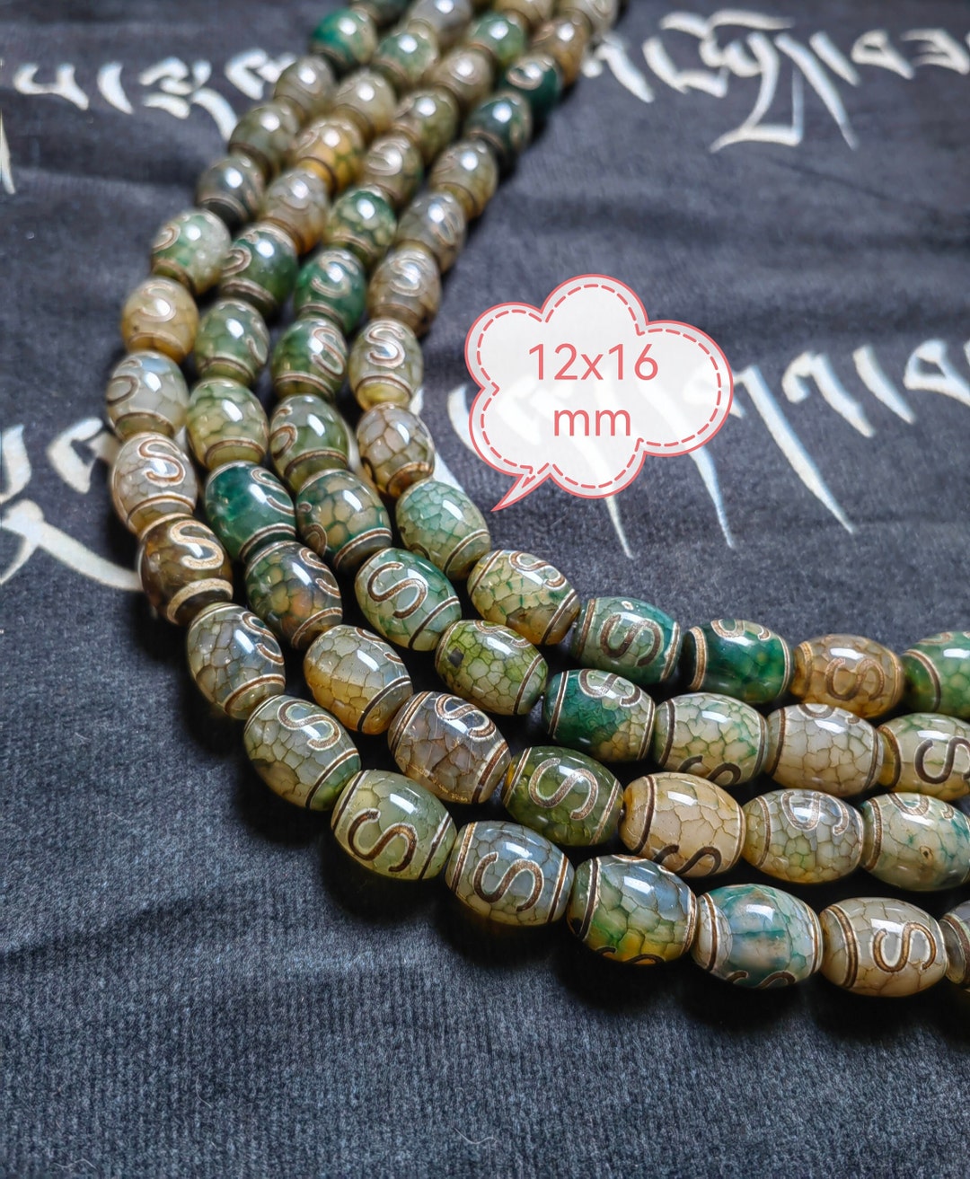 20pcs Ancient Green Tibetan Dzi Beads, 12x16mm Money Hook Dzi