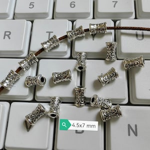 50 - 100pcs Antique Silver Tube Beads ,4.5x7mm Tibetan Spacer Beads , Tiny Metal Bead for Bracelet Jewellery Making, Hole 1.7mm ,B146