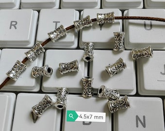 50 - 100 Stück antike Silber Tube Perlen, 4,5 x 7 mm tibetische Spacer Perlen, kleine Metallperlen für Armband Schmuckherstellung, Loch 1,7 mm, B146
