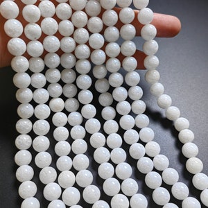 Smooth White Porcelain Round Beads, Cracked Gemstone Beads, Stone Beads, 6mm 8mm 10mm To Choose From, DIY Jewelry Making, 15&quot; Strand, A599