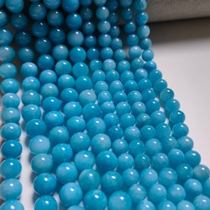 Smooth Blue Malay Jade Beads, Gemstone Round Beads, 6mm 8mm 10mm To Choose From,  DIY Bracelet Beads, 15&quot; Full Strand, A594