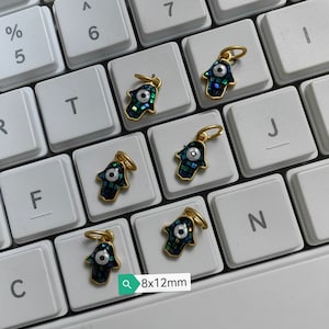 2 - 50 Stück Perlmutt Evil Eye Charms, Hamsa Hand Evil Eye Charms, 8x12 mm, Mini Hamsa Hand Charms, Evil Eye Schmuck, Fundstücke, C226