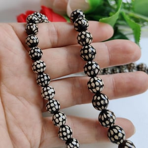 Smooth DZI Agate Round Beads, 8mm, 10mm Black White Dzi Beads, Protective Dzi Beads, DIY Jewelry Supplier, 13.5" Full Strand, D459
