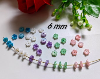Perles de fleurs en nacre de 6 mm, perles de fleurs en coquille de perles d’eau douce de 5 couleurs, perles de fleurs MOP sculptées, 10 à 100 pièces en option, B490