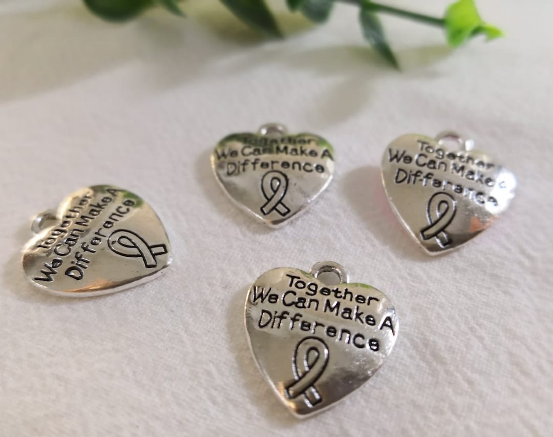 Sterling Silver Plated Charm – "Together We Can Make A Difference" Heart Charm (5/8" Tall) - View #14