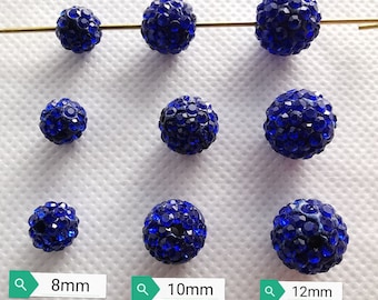 Cuentas de diamantes de imitación de arcilla polimérica de zafiro, cuentas de diamantes de imitación de arcilla, cuentas de bola de discoteca pavé, opciones de 8, 10 y 12 mm, 30-100 piezas opcionales, B031