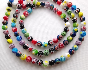 Multicolor Millefiori Glass Beads, 6 - 10mm Multicolor Round Beads, Millefiori Bracelet Accessories, DIY Bracelet Bead, Jewelry Making, A480