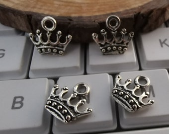 50 pcs  Antique Silver Double Sided Crown Charms, 14x13 mm Crown Jewelry, Royalty Jewelry, DIY Jewelry Supply, Metal Charms, Findings, C300