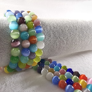 Smooth Multicolor Cat Eye Round Beads, Cat Eye Loose Beads, 6 / 8 / 10mm To Choose From, DIY Jewelry, Bracelet Beads, 14“ Full Strand， A233