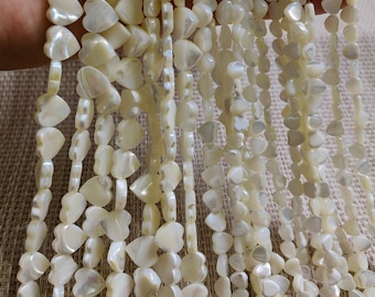 Mother Of Pearl Heart Shape Beads, Size To Choose From 6 - 10 mm ,Hole 0.7mm, 15'' Full strand, Mini Loving Heart Shell Beads, B188
