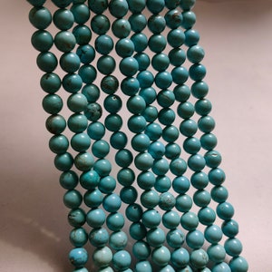 1 Full Strand Smooth Blue Turquoise Round Beads,  4 - 10mm Blue Gemstone Beads. Stone Beads, DIY Bracelet Beads, Jewelry Making, A477