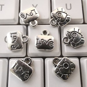 50pcs Metal Love Charms, Quote Charms, Antique Silver Love Charms, 10x11 mm Tiny Love Charms, DIY Jewelry Supply, Findings, C368