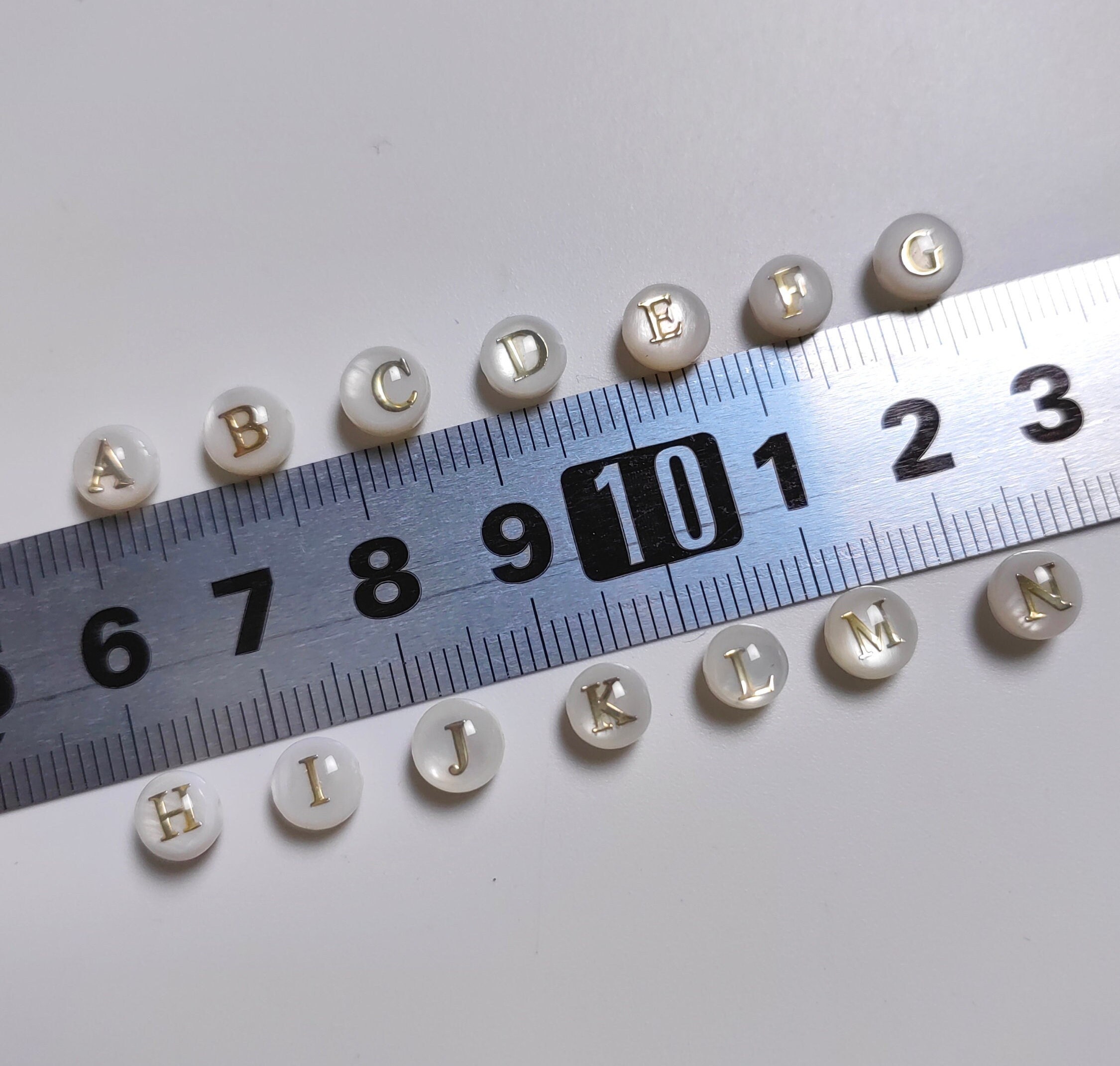 6mm Mother of Pearl Alphbet Beads, Double Sided White Shell With Gold ...
