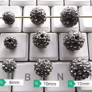 Gray Polymer Clay Rhinestone Beads, 8mm 10mm Disco Ball Beads, Pave Disco Ball Beads, Rhinestone Disco Balls, 30 - 100pcs Optional, B715