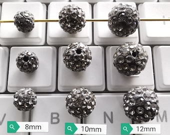 Gray Polymer Clay Rhinestone Beads, 8mm 10mm Disco Ball Beads, Pave Disco Ball Beads, Rhinestone Disco Balls, 30 - 100pcs Optional, B715