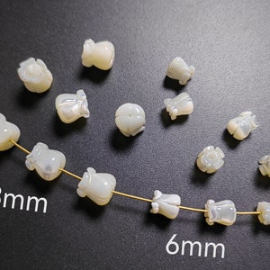 Mother of Pearl Tulip Flower Beads, Flower Spacer Beads, 3D Flower Bud Beads, 6mm 8mm, 5 - 50Pcs Size And Quantity Optional，Hole 0.8mm, B166